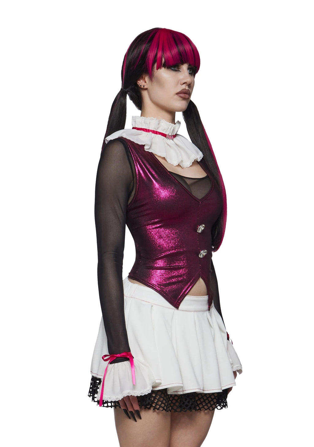 Pink Gothic School Doll Costume & Wig Set