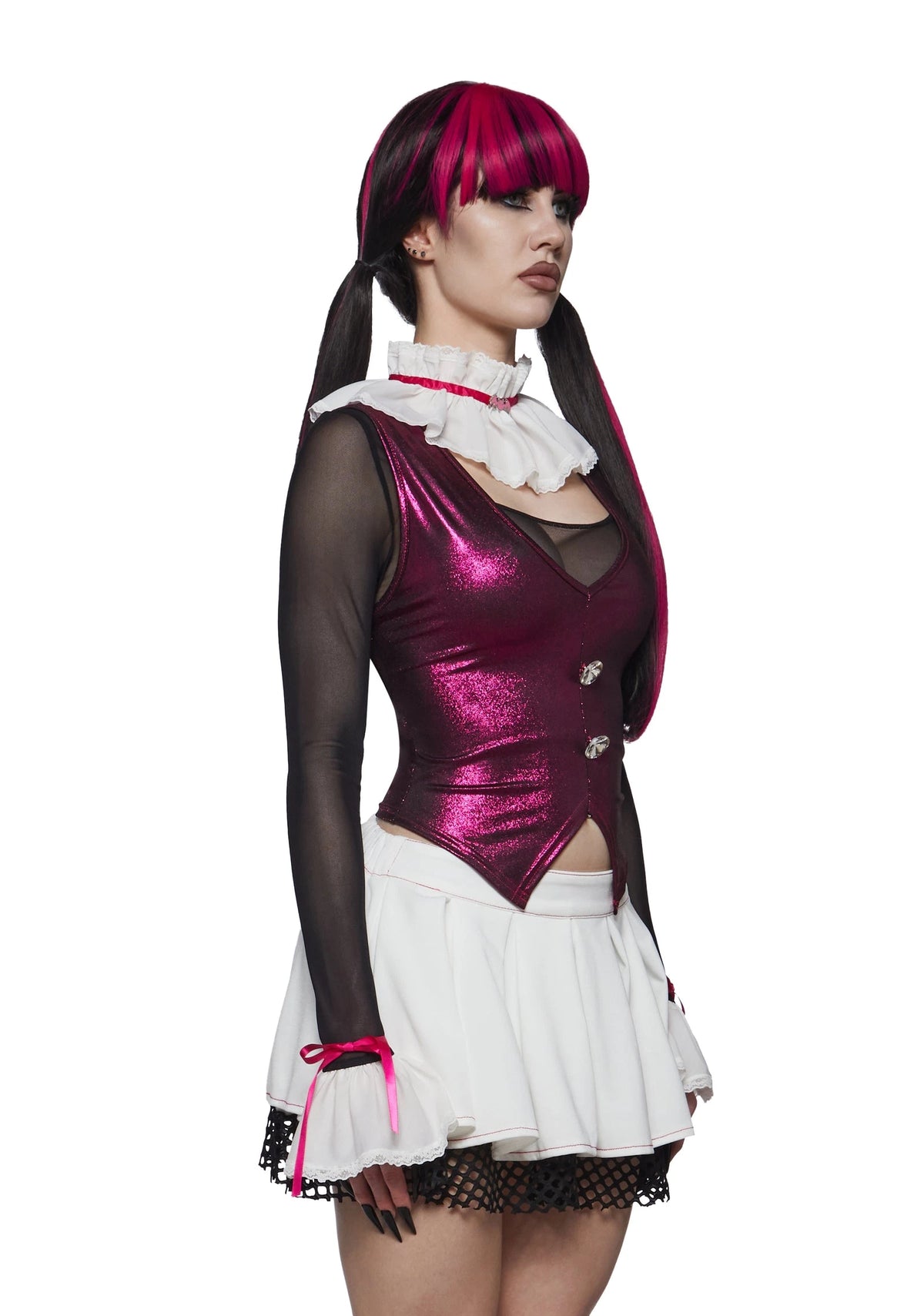 Pink Gothic School Doll Costume & Wig Set