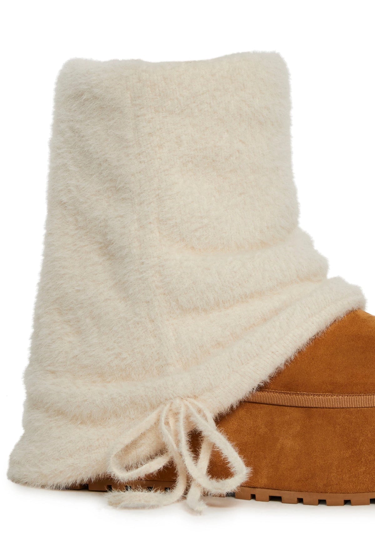 Velour Platform Booties With Faux Fur - Off White