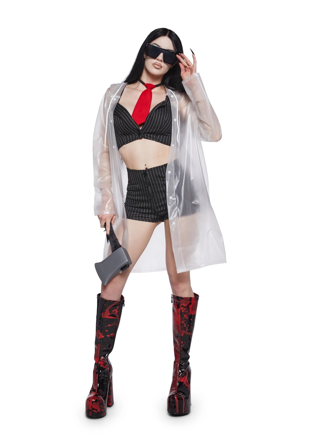 Pinstripe Crop Top Costume Set - Black