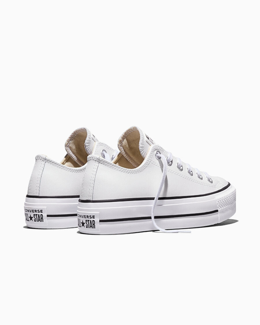Women's Leather Platform Low Top Sneaker - White - White/Black/White