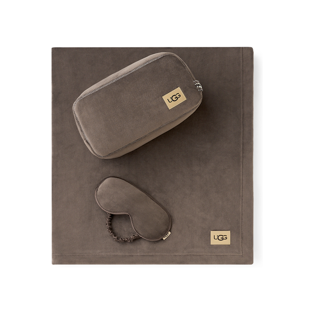Velour Travel Blanket and Eye Mask Set - Oyster