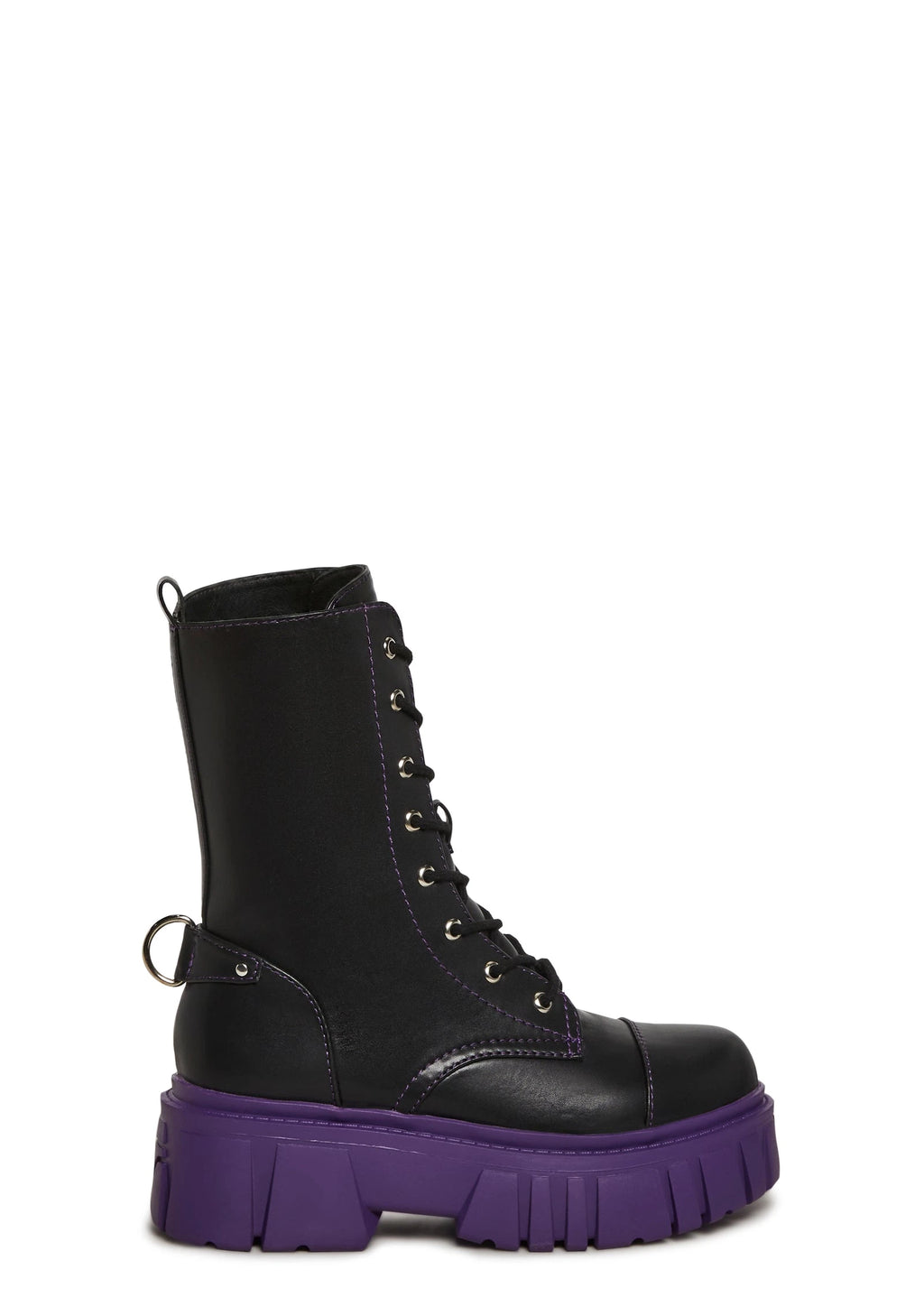 Mismatched Platform Combat Boots - Purple