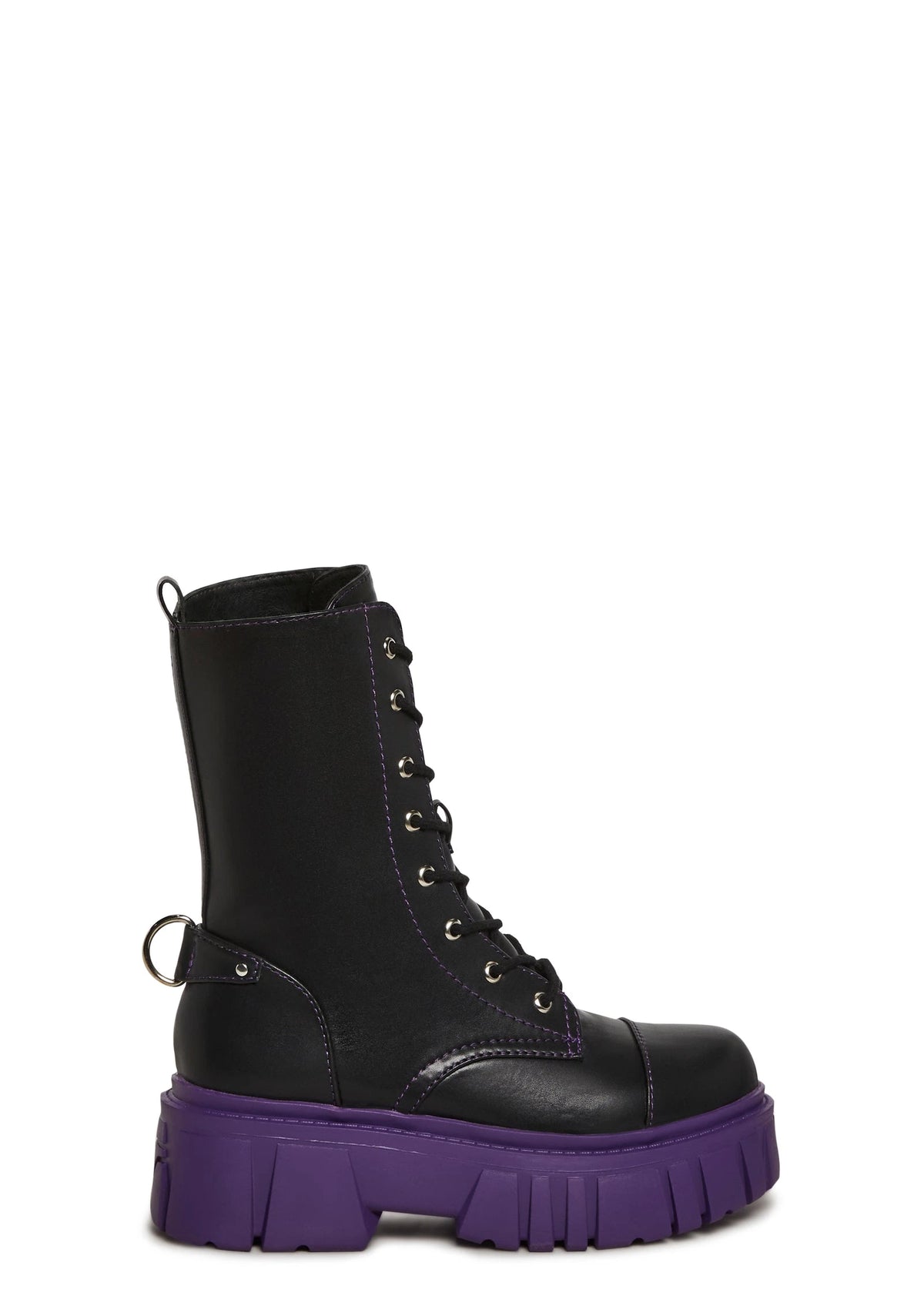 Mismatched Platform Combat Boots - Purple