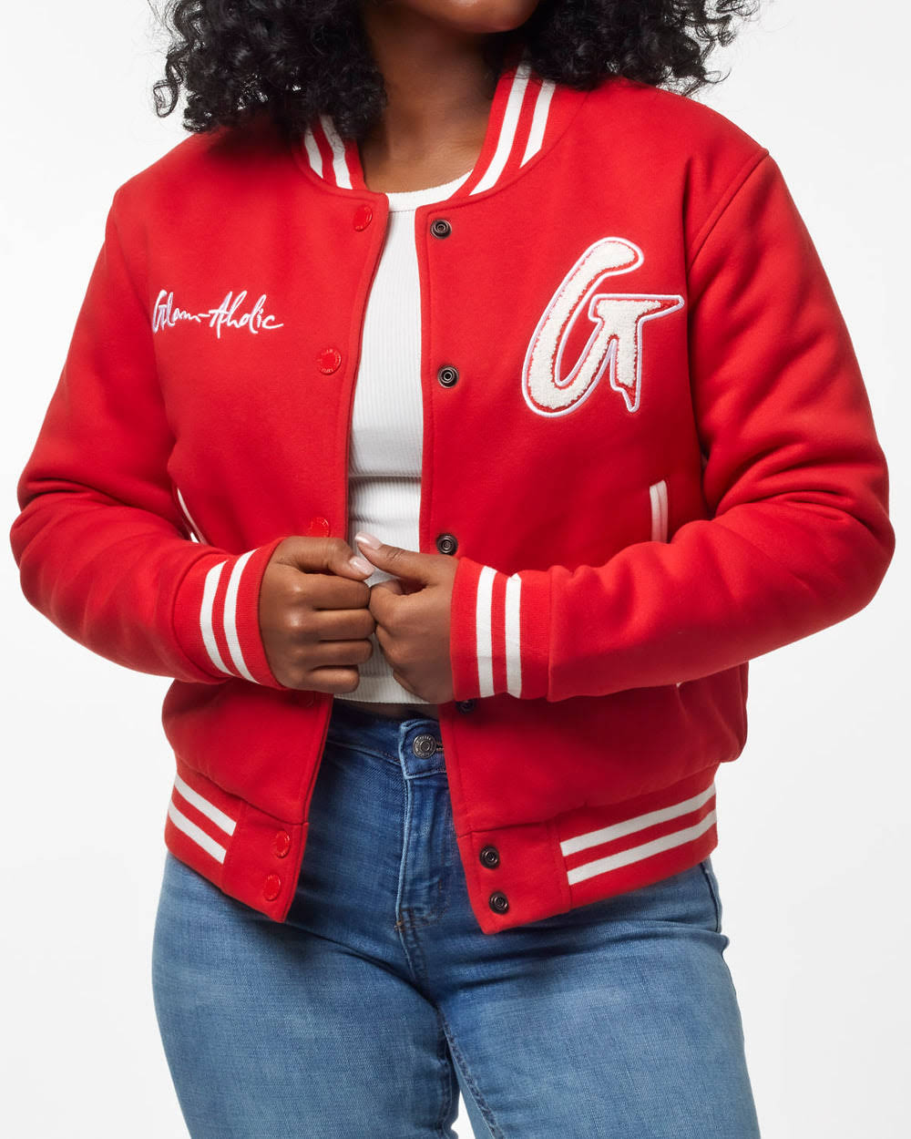 Cotton Blend Varsity Jacket - Red