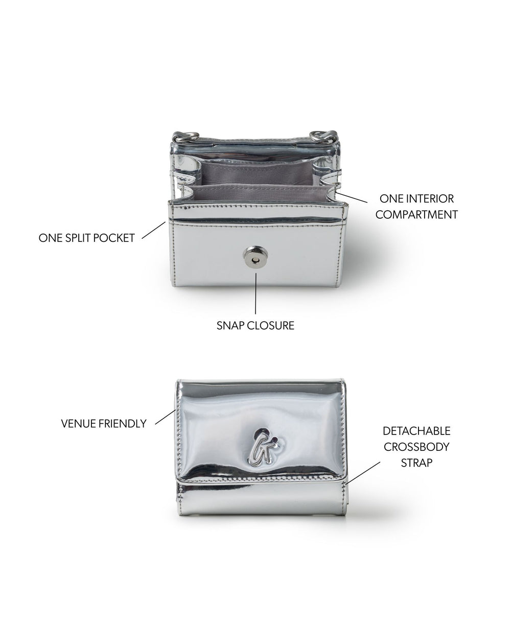 Metallic Vegan Leather Wallet Crossbody - Silver