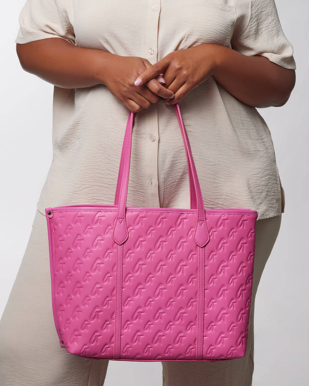 Vegan Leather Laptop Tote - Hot Pink