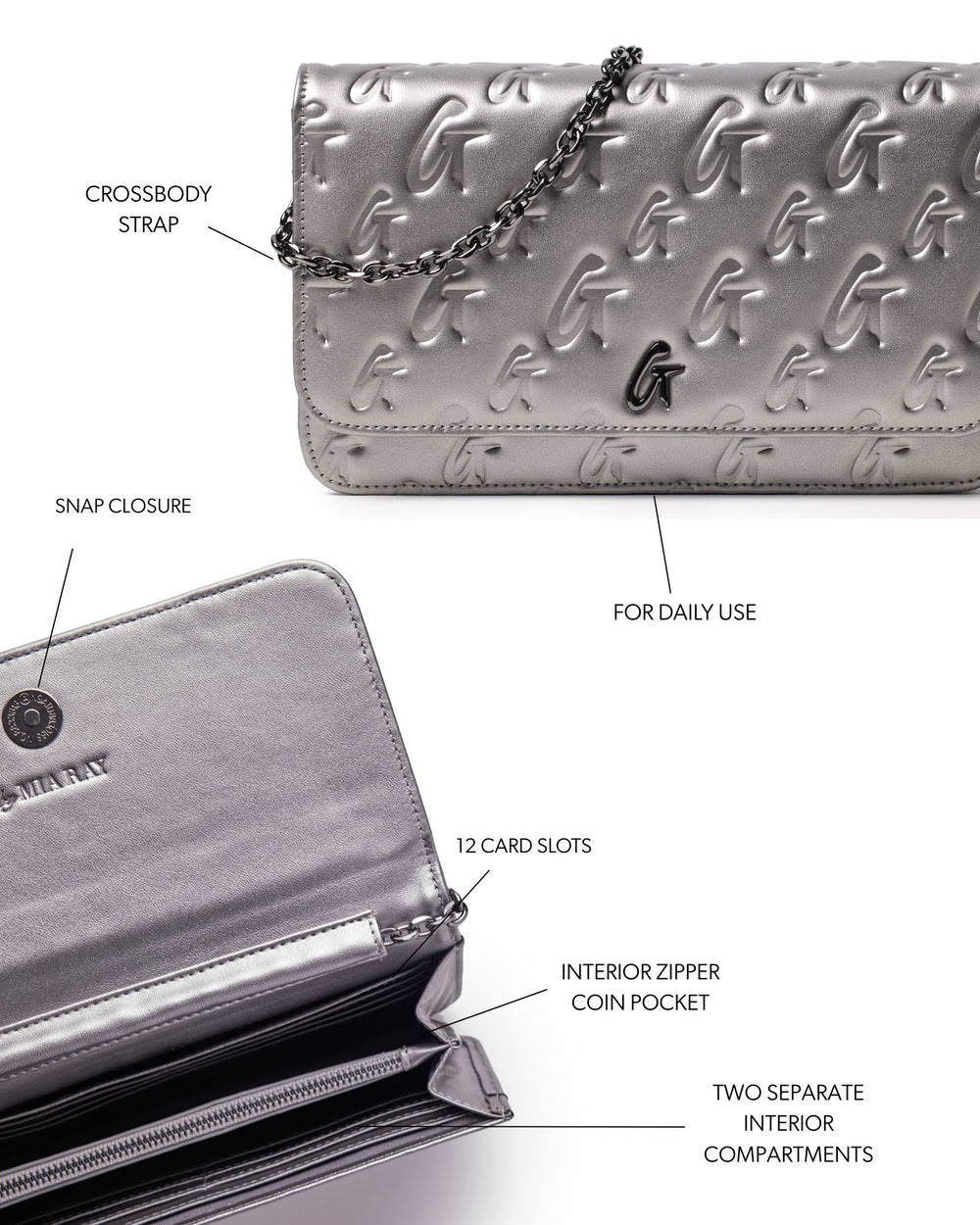 Vegan Leather Wallet On Chain - Platinum