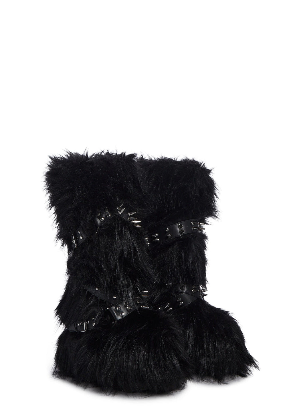 Faux Fur Platform Wedge Boots - Black