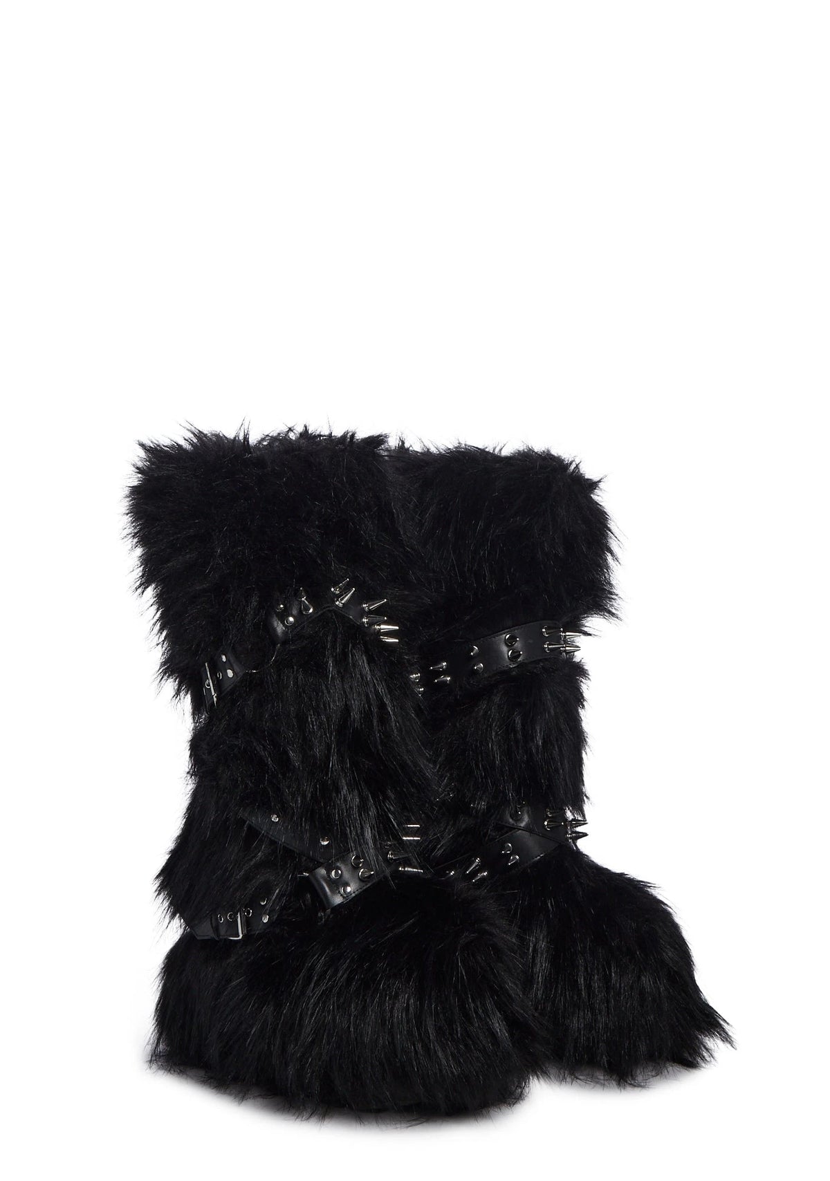 Faux Fur Platform Wedge Boots - Black