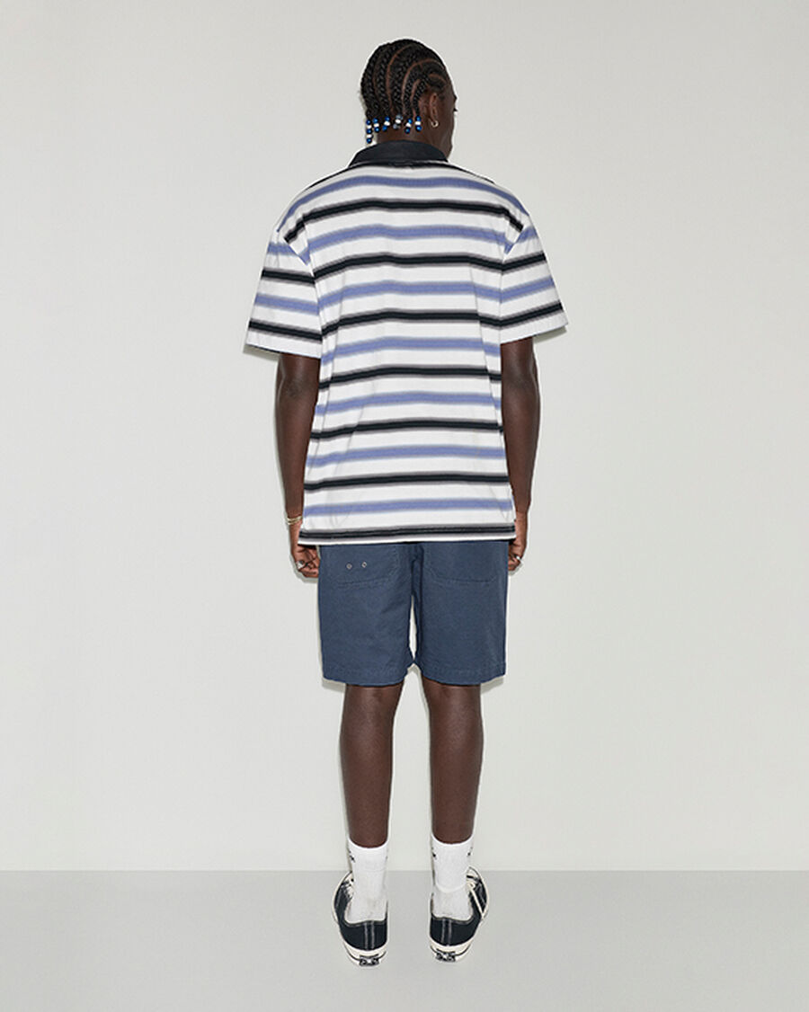 Men's Stripe Cotton Jersey Polo Shirt - Indigo Storm Multi