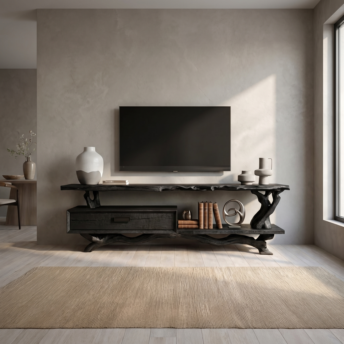 Rustic Live Edge Wood TV Cabinet