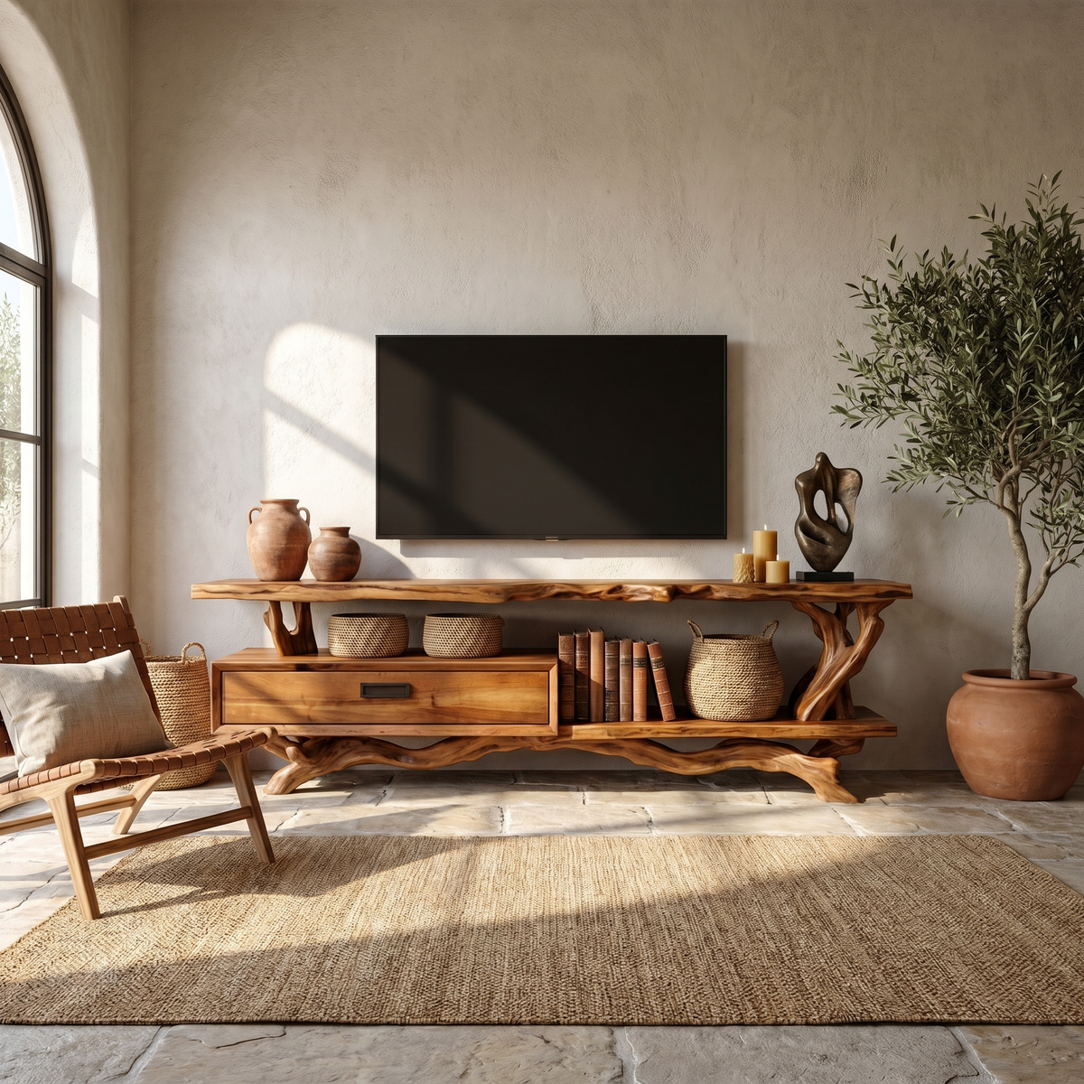 Rustic Live Edge Wood TV Cabinet