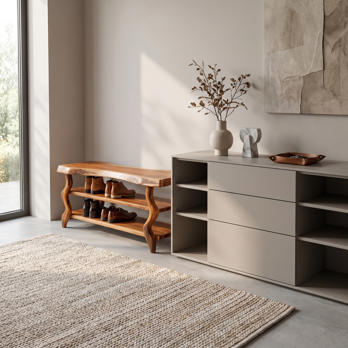 Artisan Rustic Shoe Storage Bench