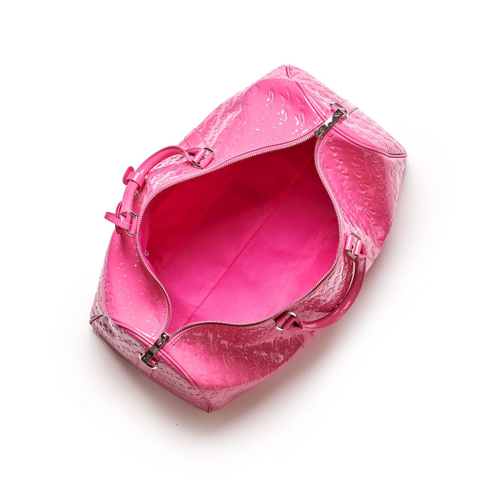 Mirrored Vegan Leather Duffle Bag - Hot Pink