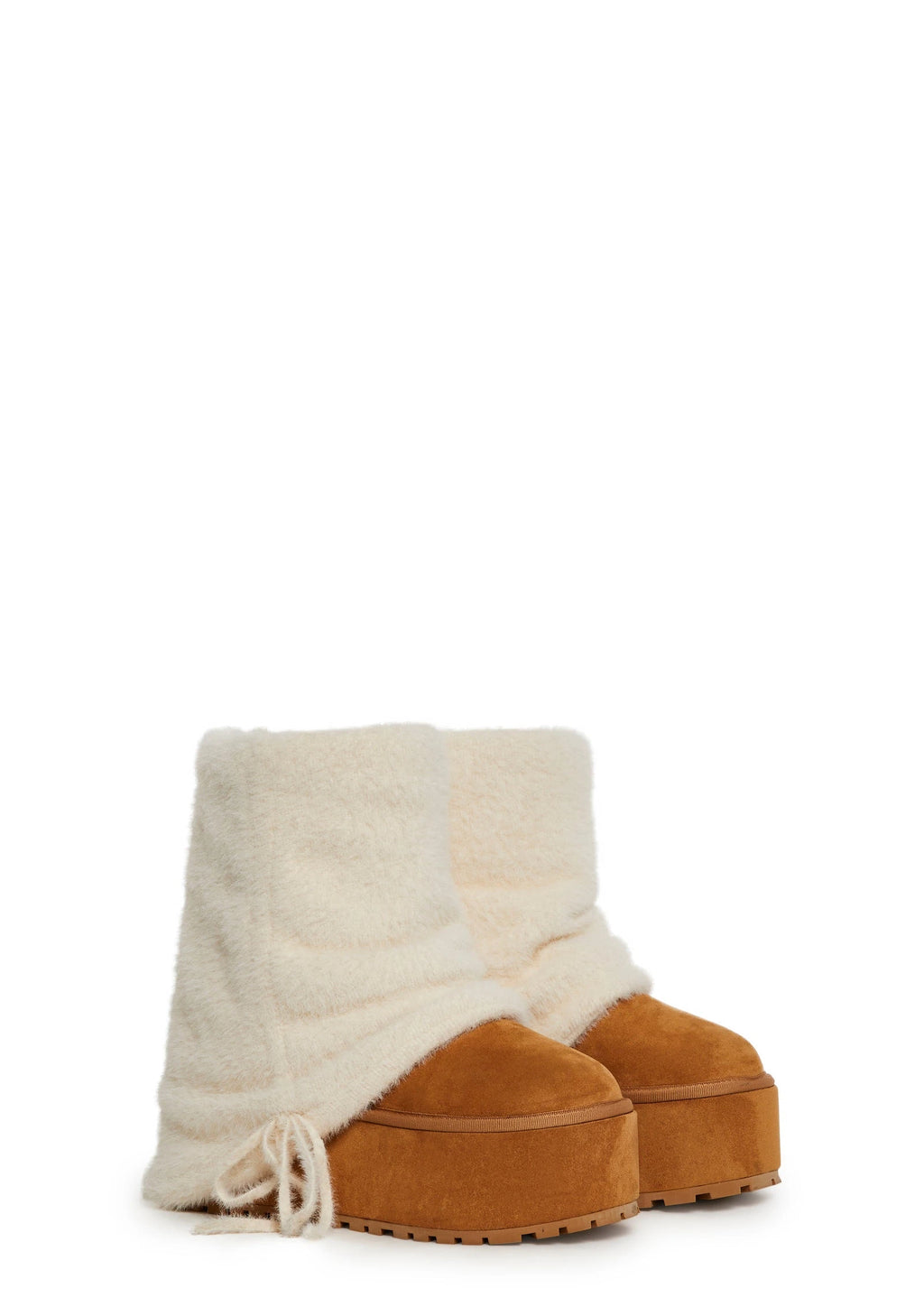 Velour Platform Booties With Faux Fur - Off White