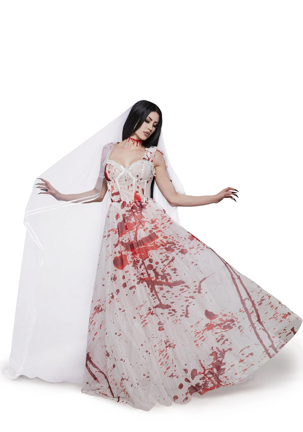 Blood Splatter Lace Maxi Costume Dress - White
