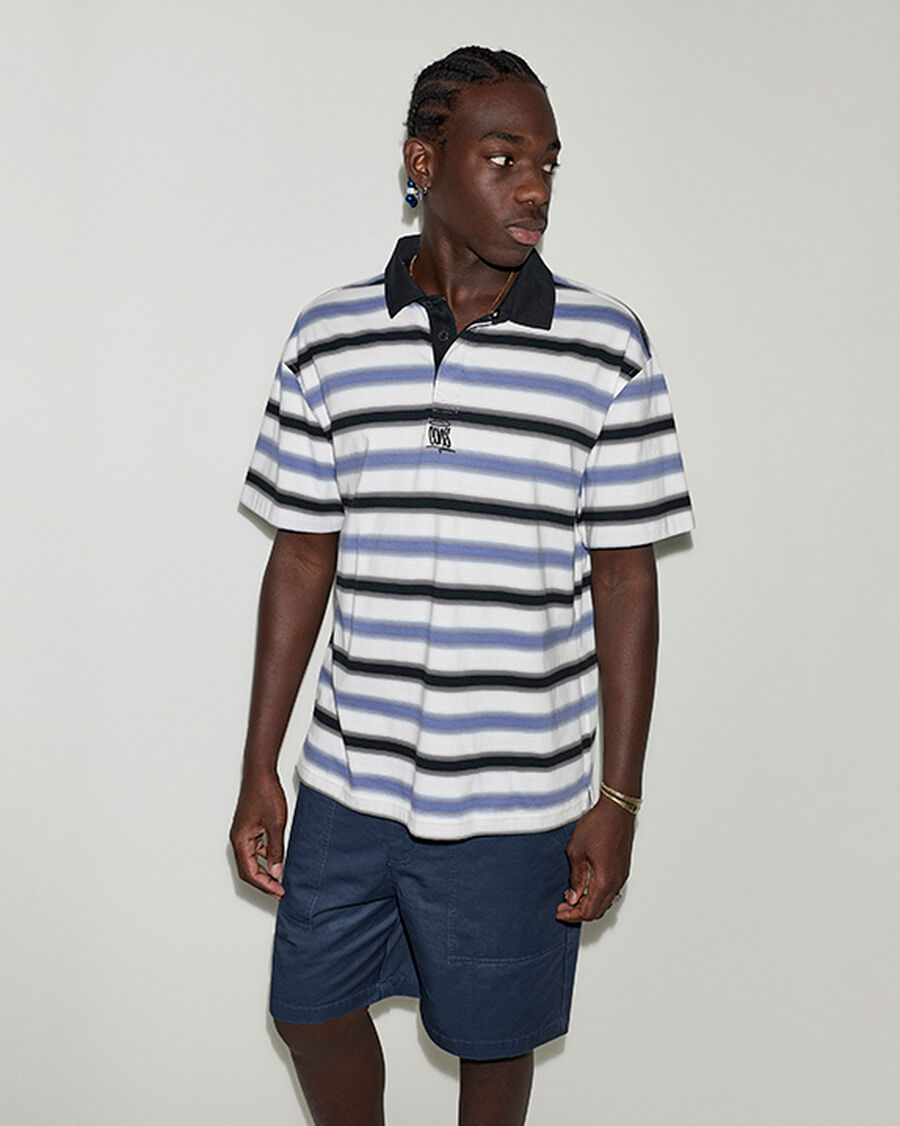 Men's Stripe Cotton Jersey Polo Shirt - Indigo Storm Multi