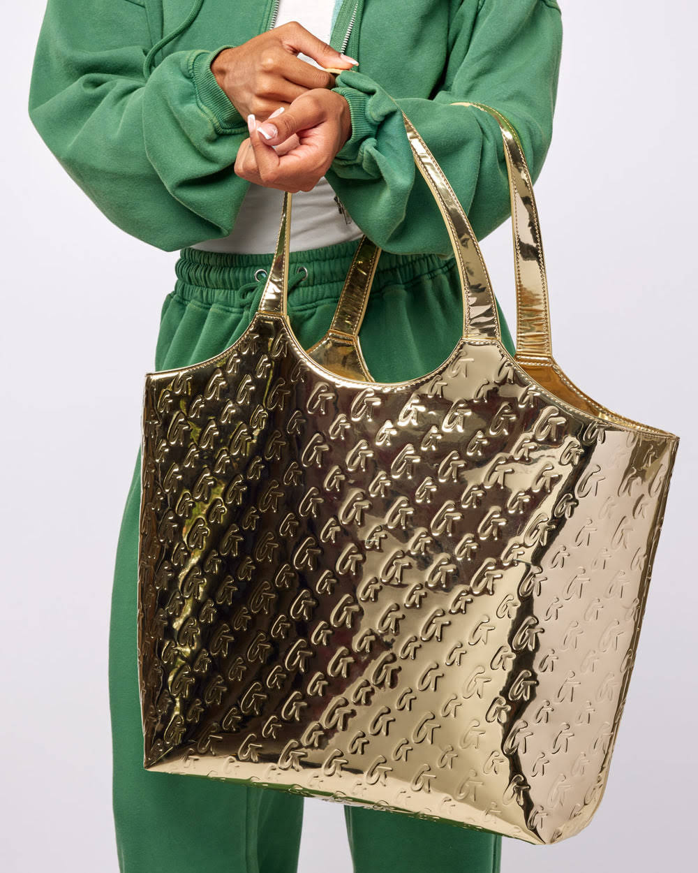 Metallic Vegan Leather Maxi Tote - Gold