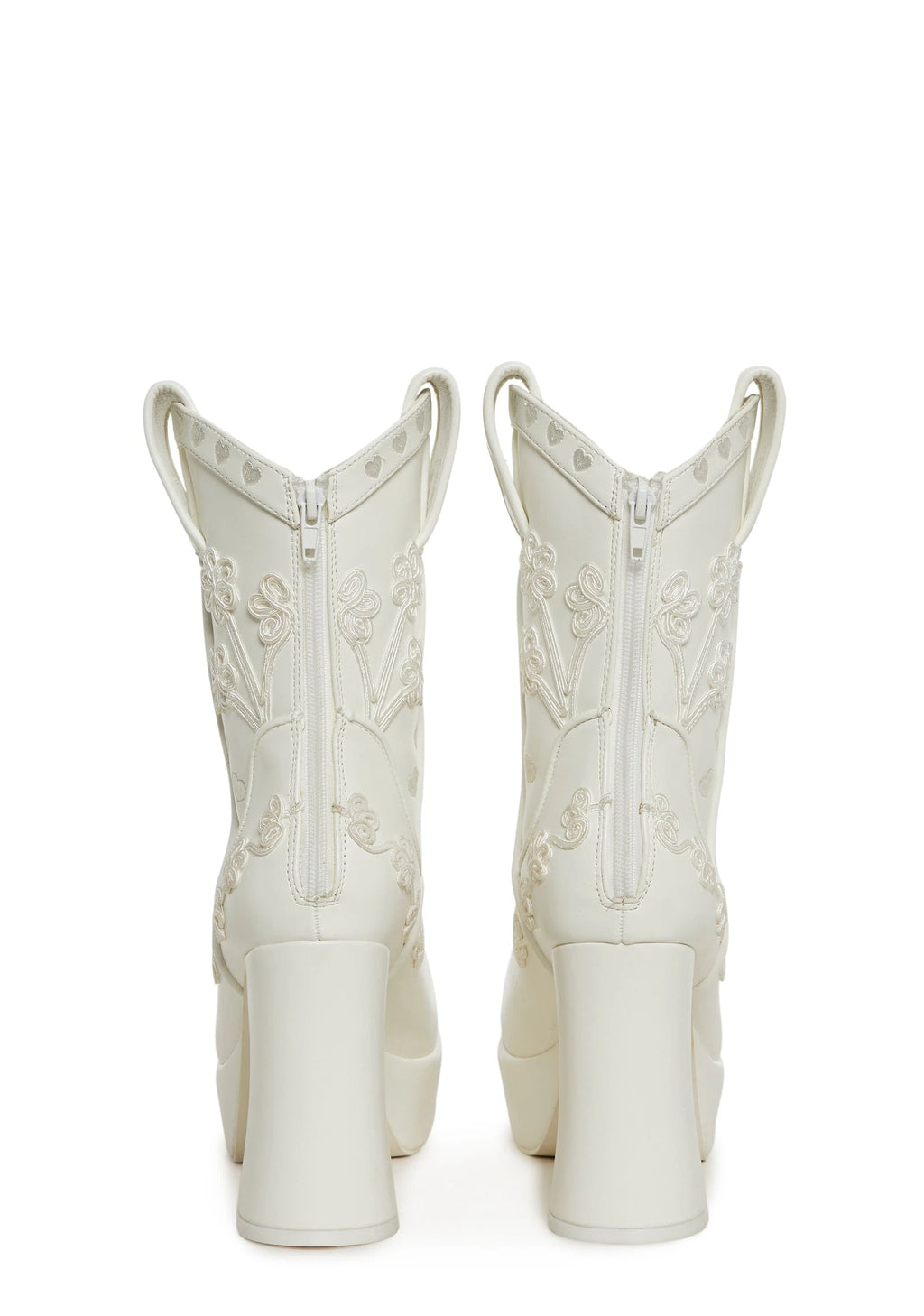 Embroidered Platform Western Boots - White