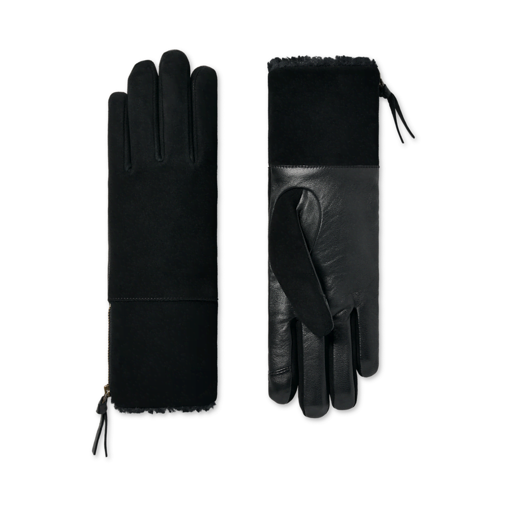 Women's Suede Foldover Zip Gloves - Black