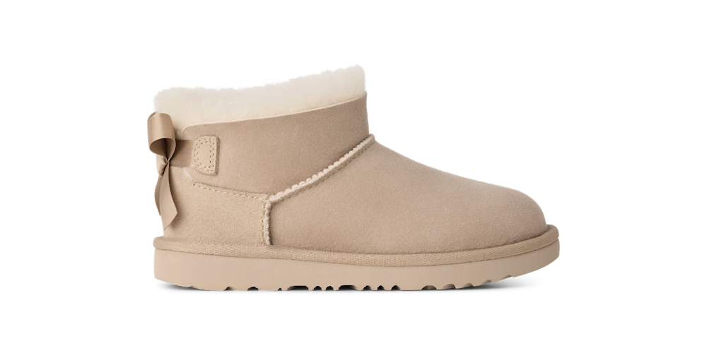Kids' Short Sheepskin Bow Boot - Burgundy
