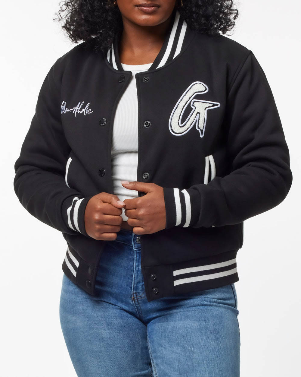 Cotton Blend Varsity Jacket - Black
