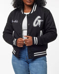 Cotton Blend Varsity Jacket - Black