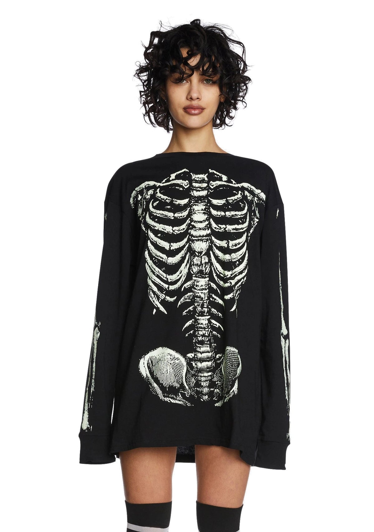 Glow Skeleton Graphic Long Sleeve Tee - Black