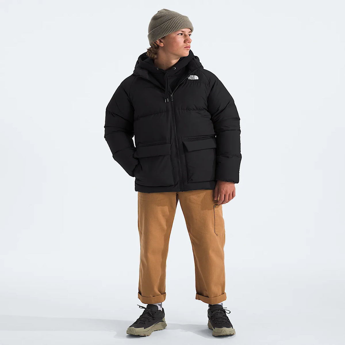 Kids' Fleece-Lined Down Short Parka - Black
