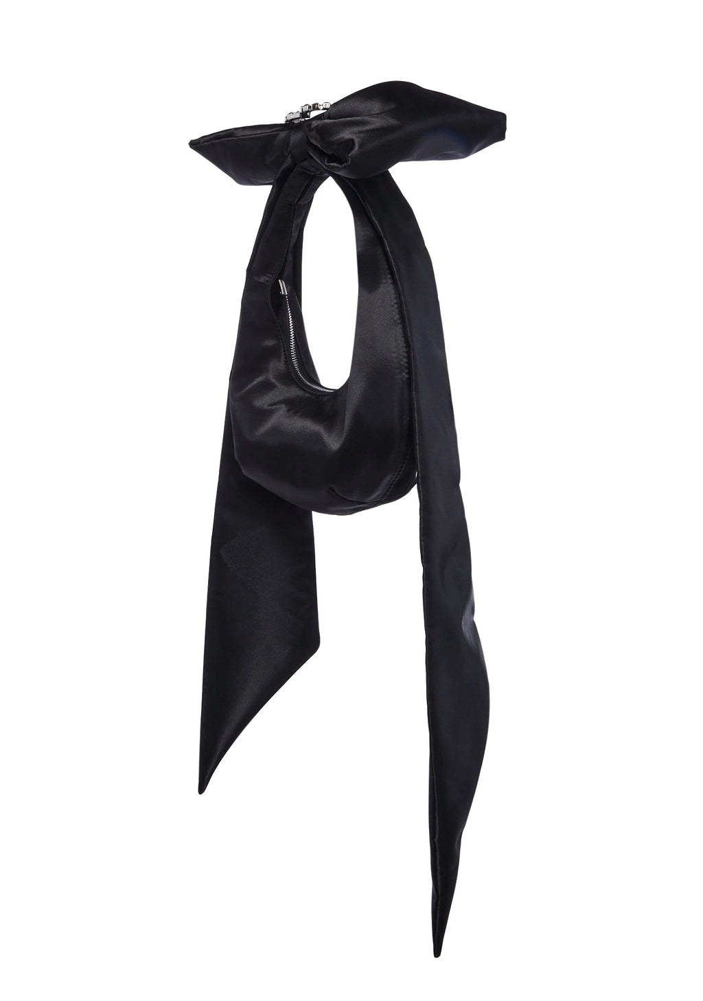 Satin Rhinestone Handle Shoulder Bag - Black