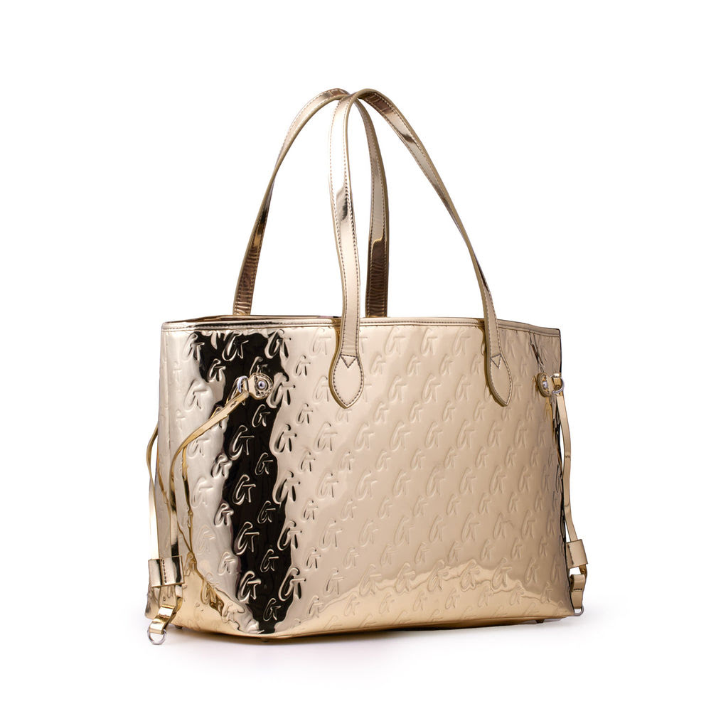 Metallic Vegan Leather Tote - Gold