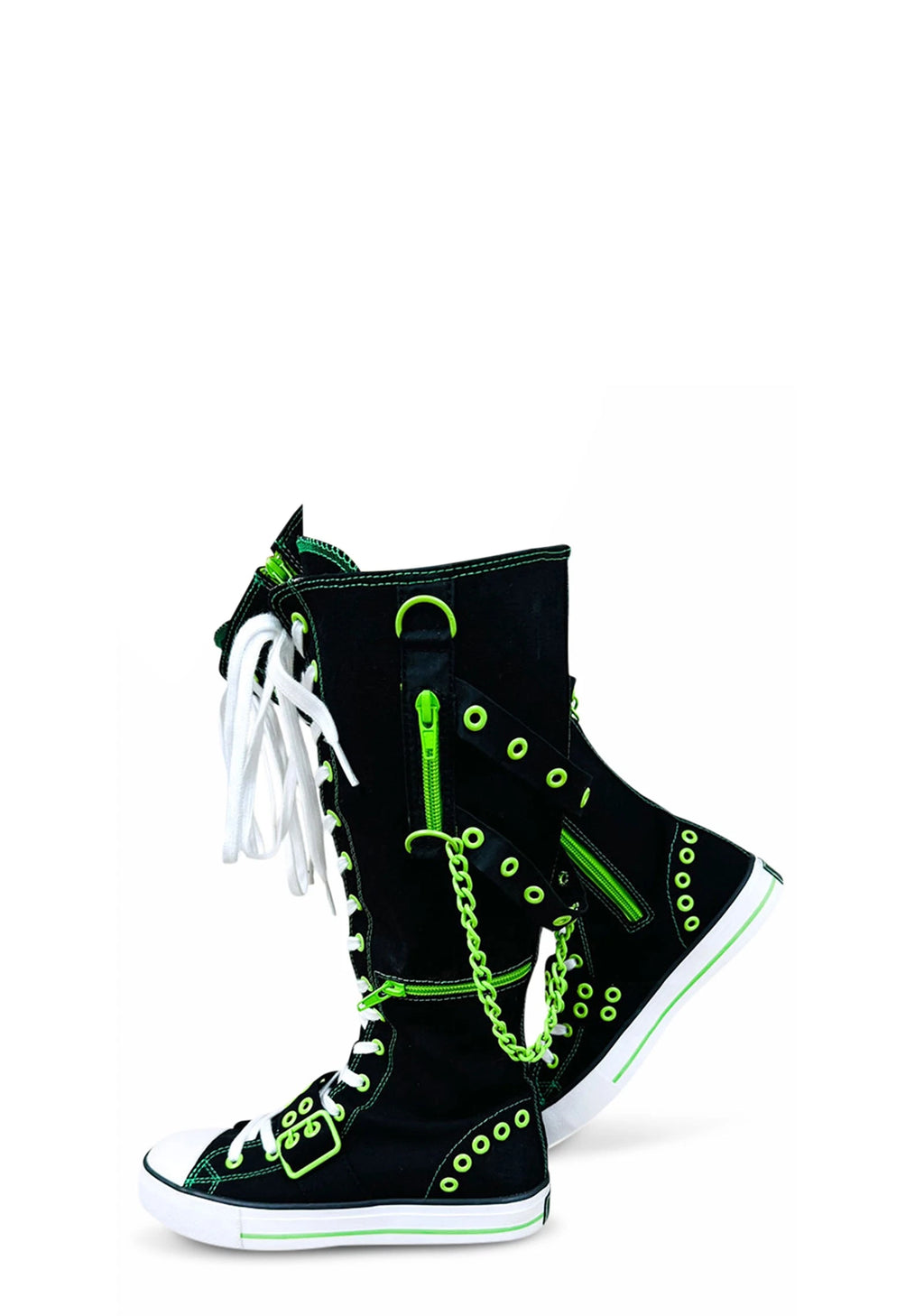 Canvas Knee-High Sneakers - Black & Green