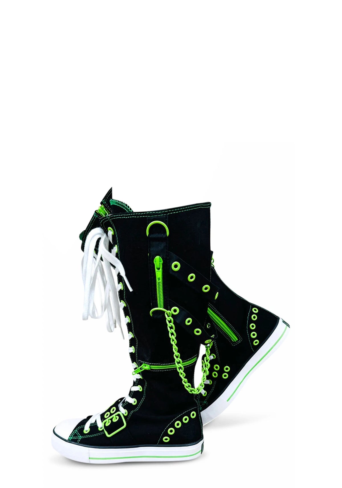 Canvas Knee-High Sneakers - Black & Green
