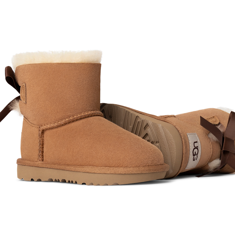 Toddler Bow Sheepskin Mini Boots - Black