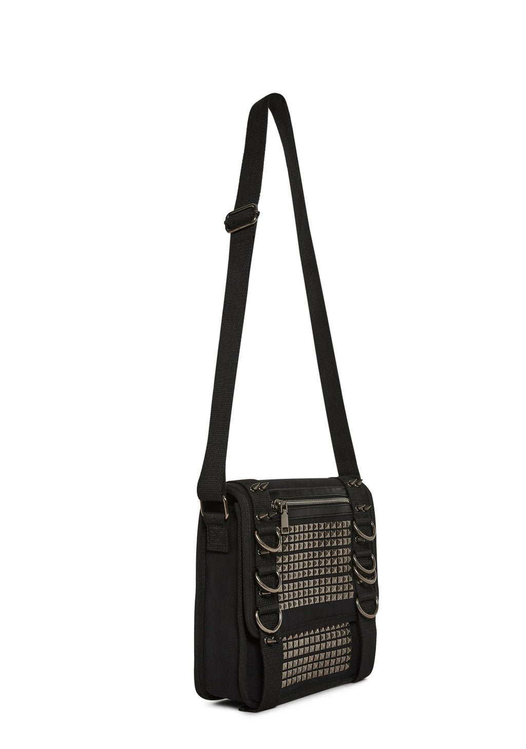 Studded Messenger Bag - Black