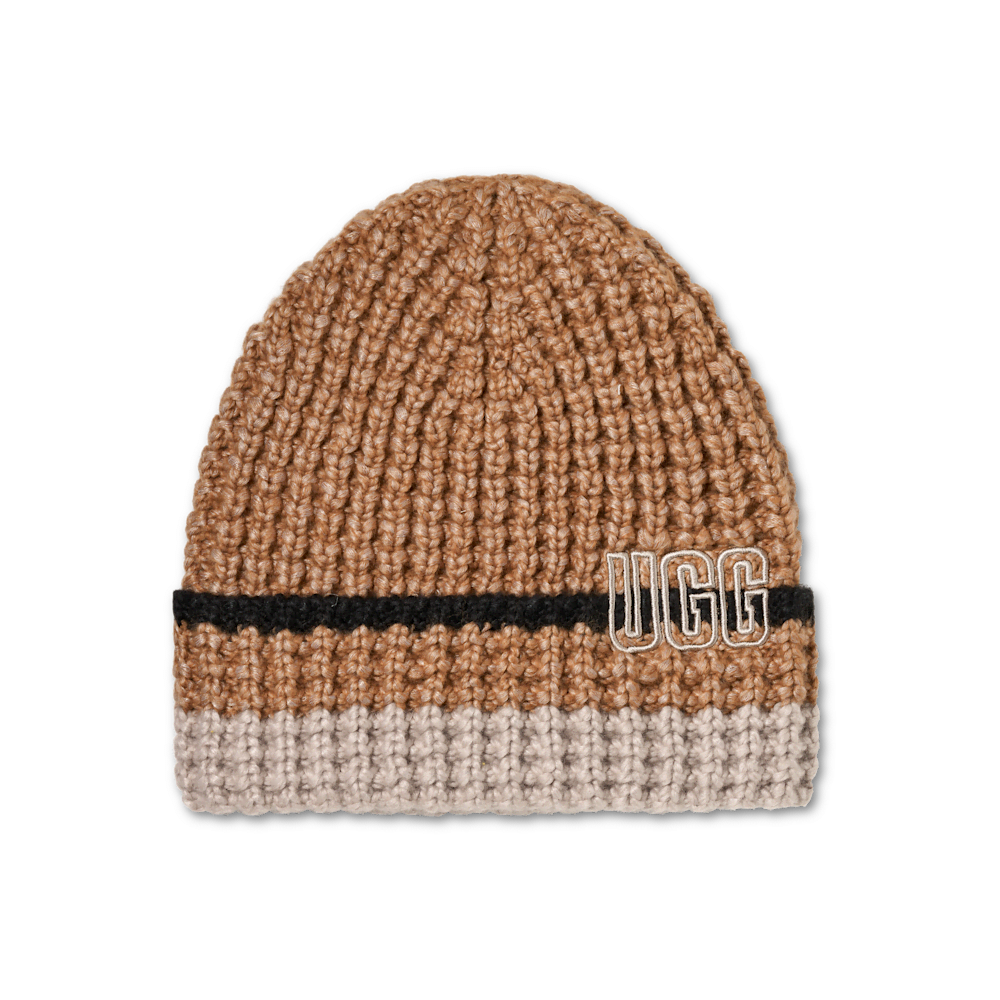 Men's Waffle Stripe Knit Beanie - Brown