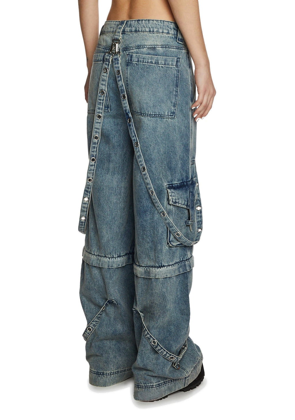 Convertible Wide Leg Cargo Jeans - Blue