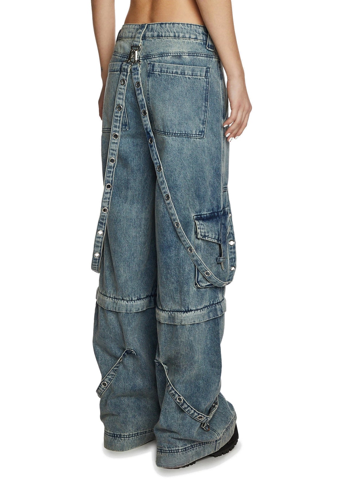 Convertible Wide Leg Cargo Jeans - Blue