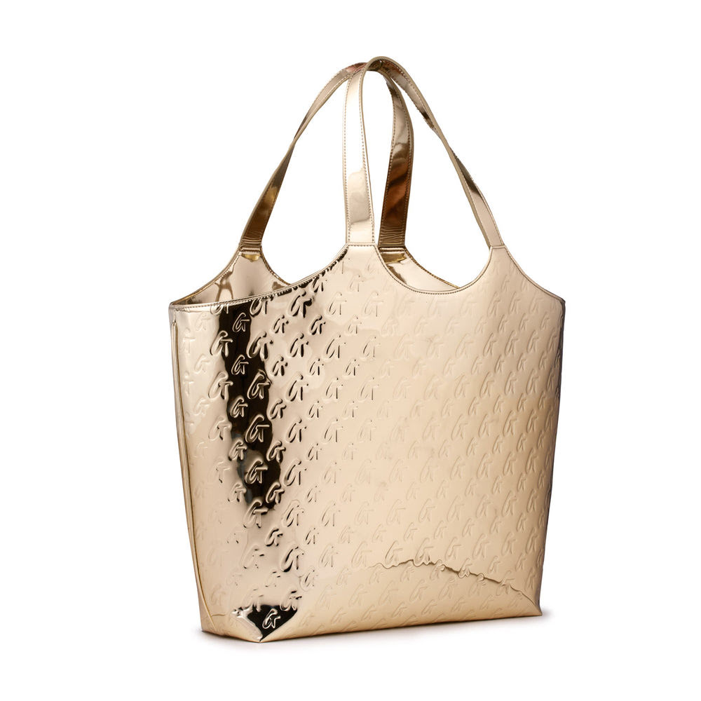 Metallic Vegan Leather Maxi Tote - Gold
