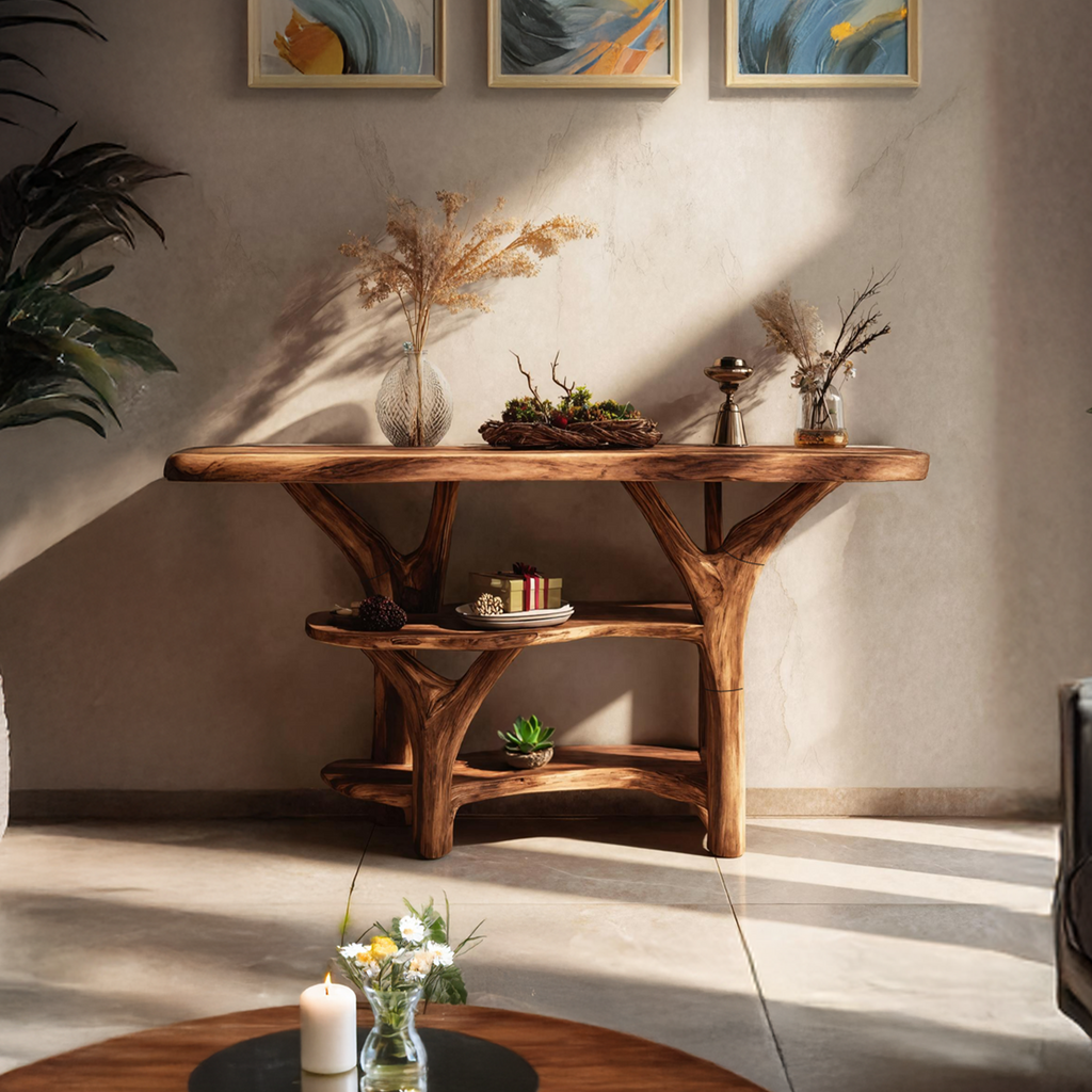 Mid Century Solid Wood Console Table