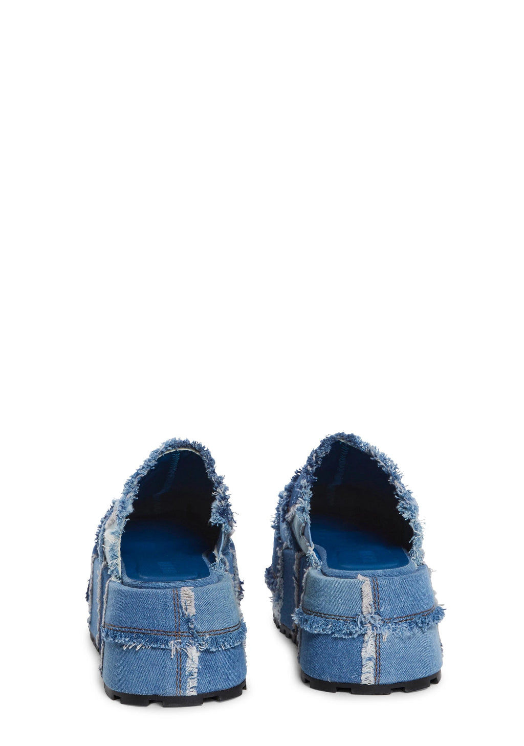 Distressed Denim Platform Clogs