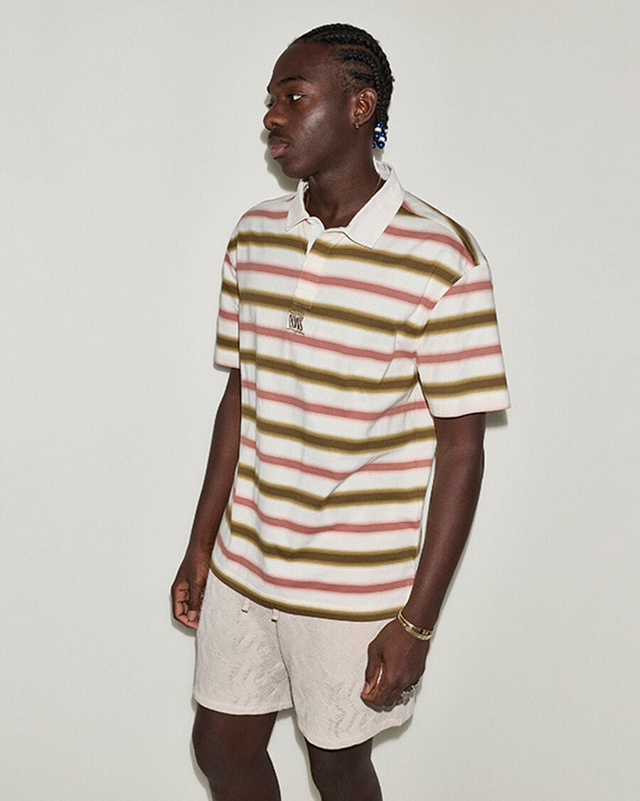Men's Stripe Cotton Jersey Polo Shirt - Burn Out Multi