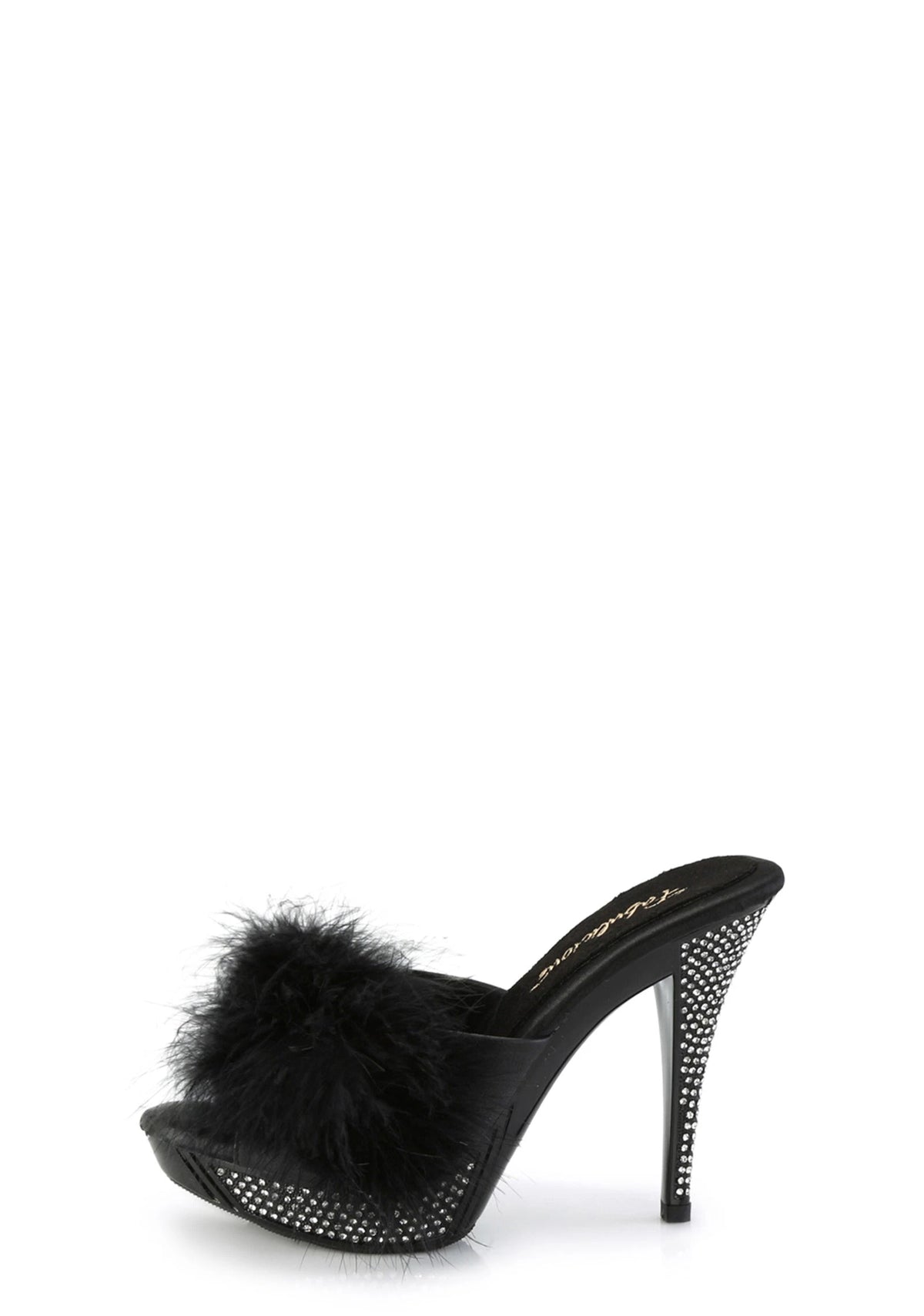 Peep-Toe Feather-Trim Heels - Black