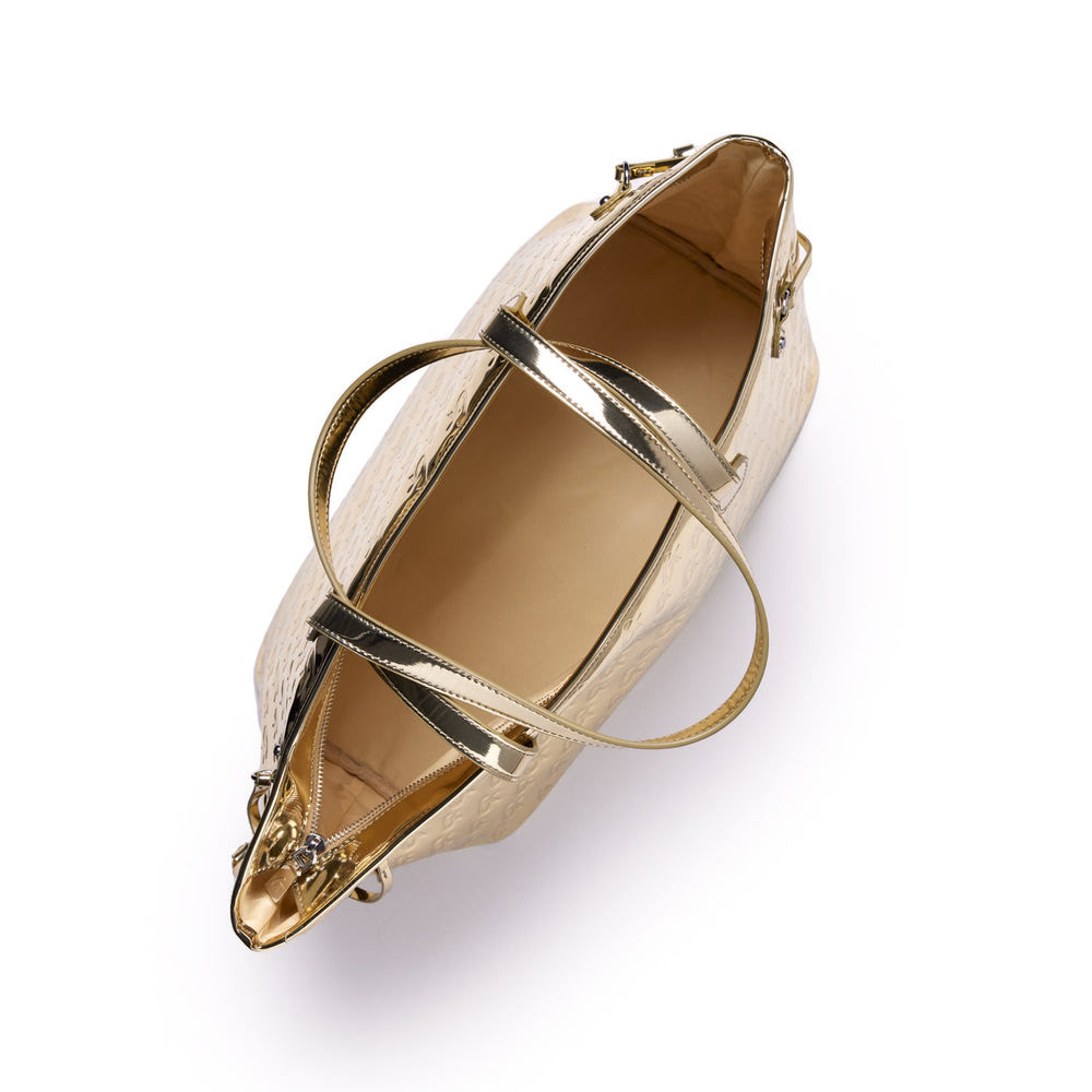 Metallic Vegan Leather Tote - Gold