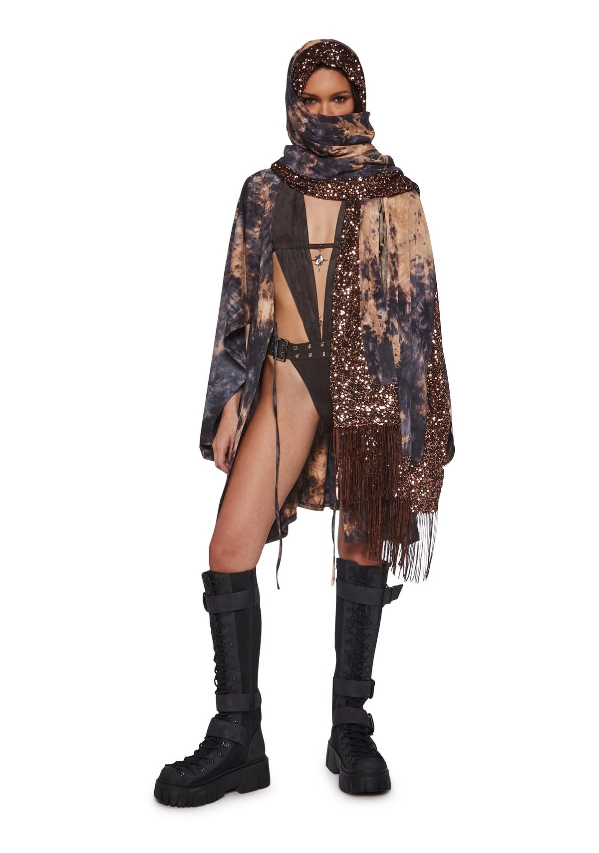 Abstract Fringe Scarf - Black And Gold