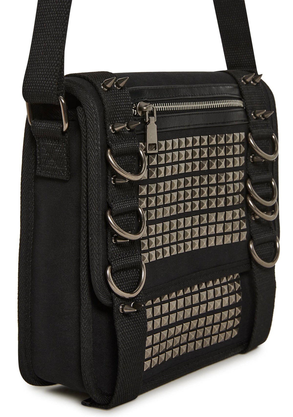 Studded Messenger Bag - Black