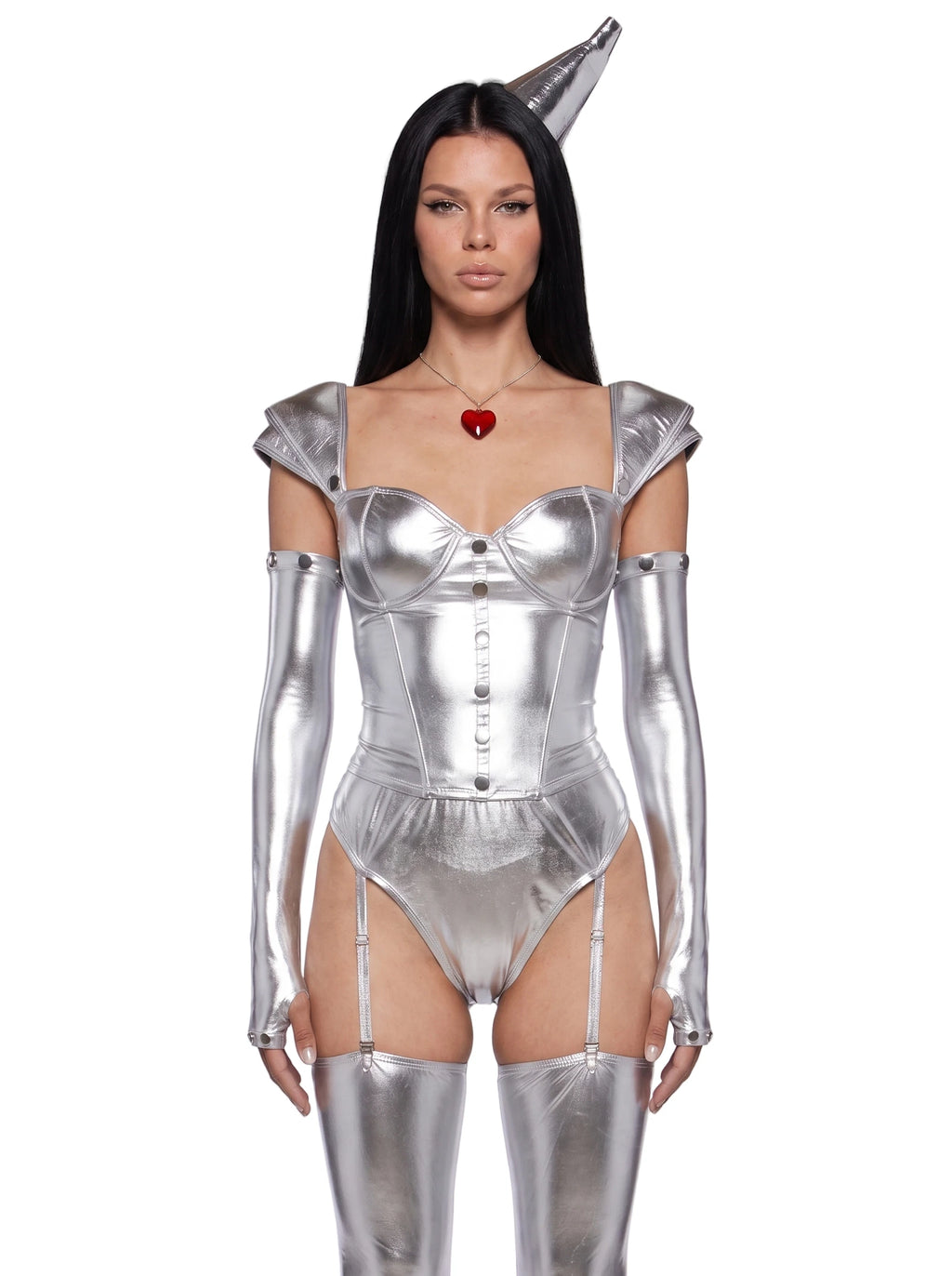 Metallic Corset Costume Set - Silver