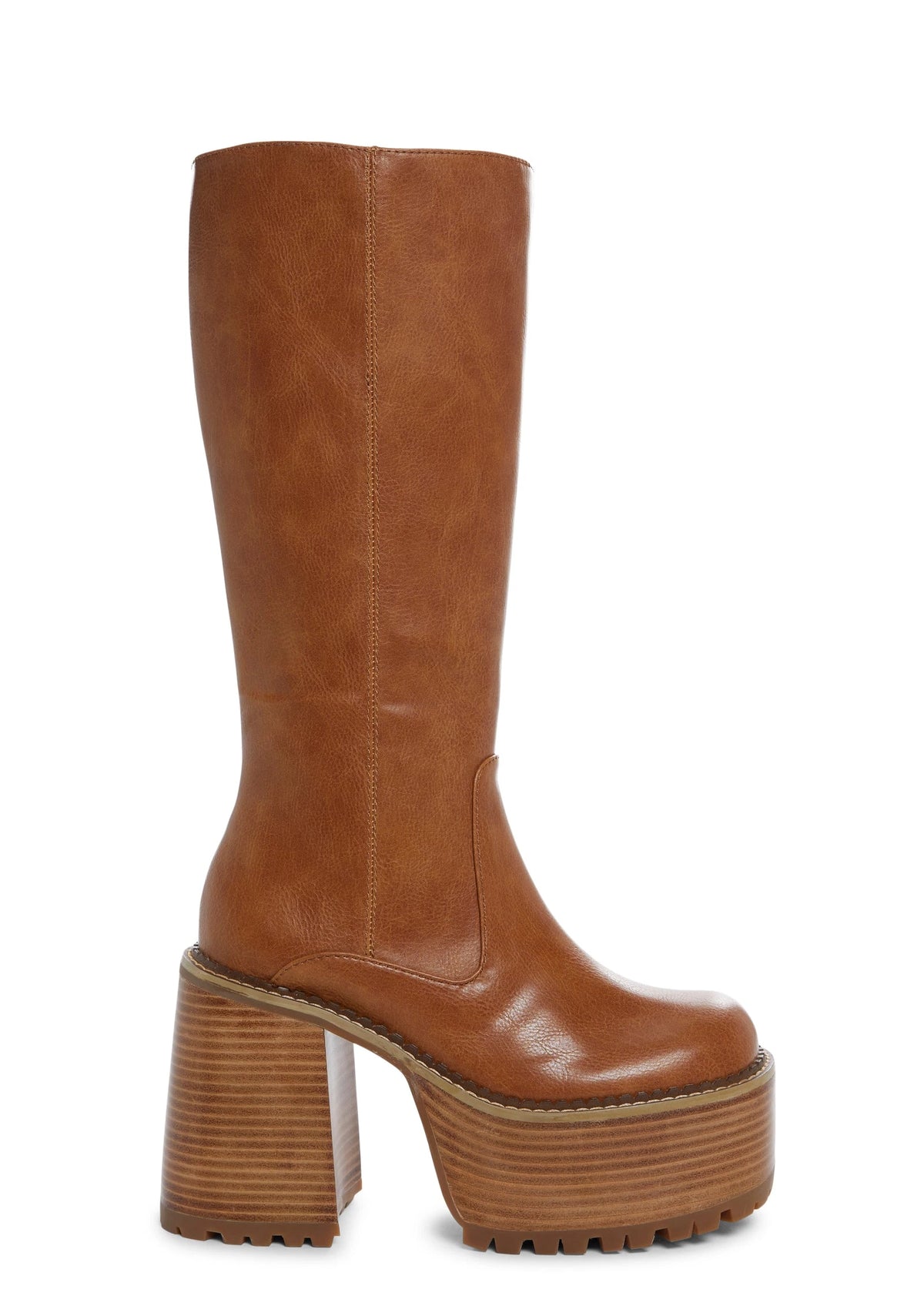 Platform Knee High Boots - Light Brown