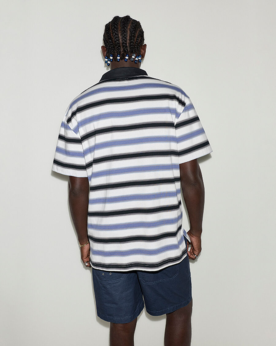 Men's Stripe Cotton Jersey Polo Shirt - Indigo Storm Multi